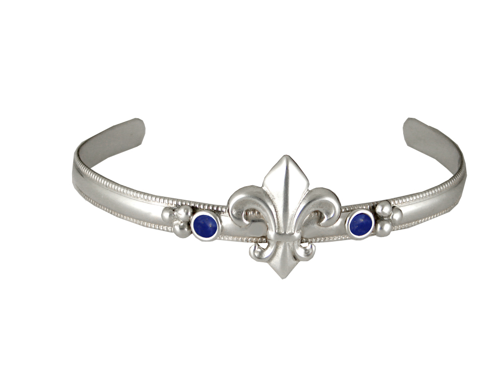 Sterling Silver Fleur de Lis Cuff Bracelet With Lapis Lazuli